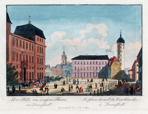 Der Platz am weissen Turm zu Darmstadt, Gemäde von C.W. Leske